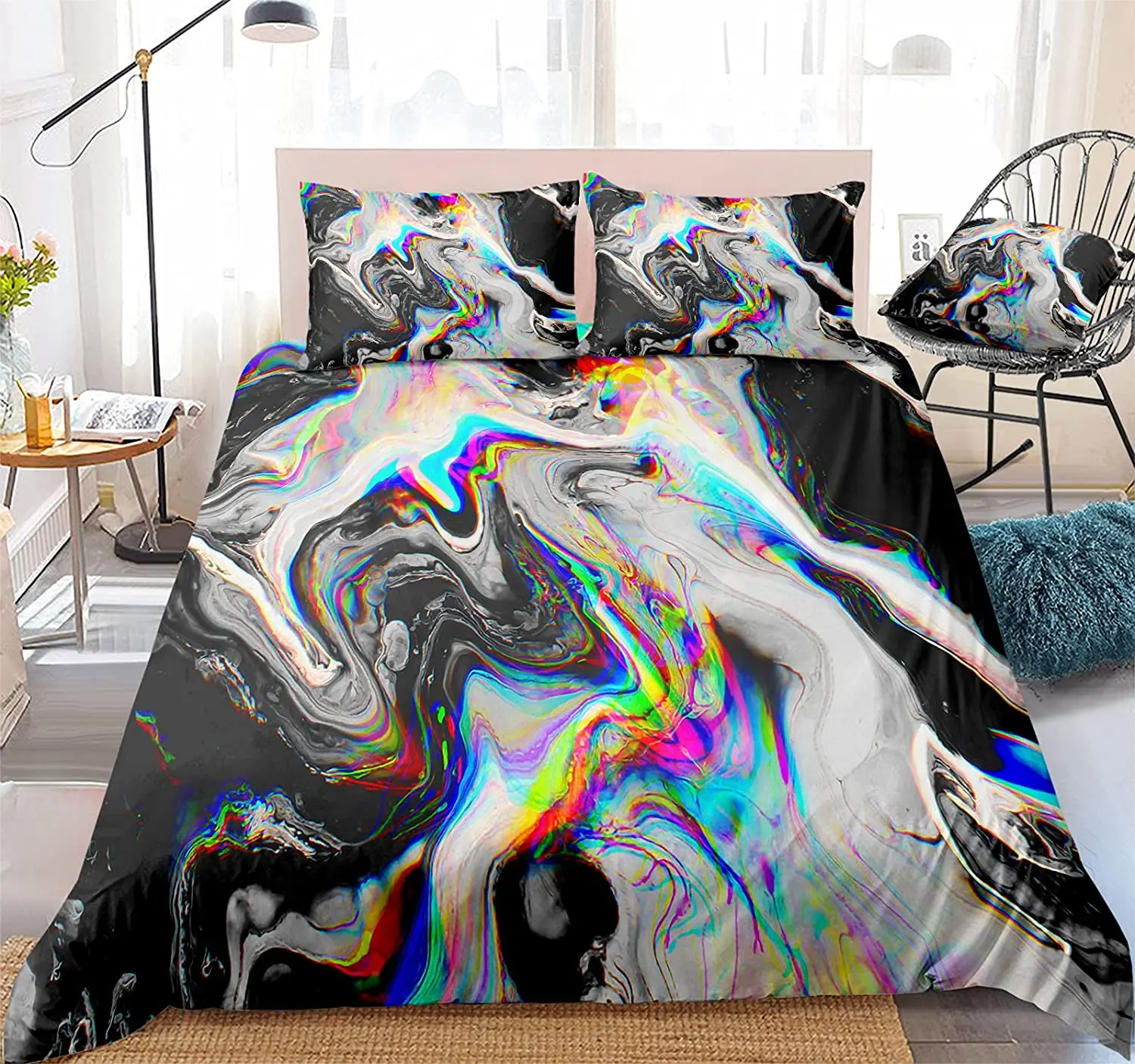 

Marble Style Bedding Set with Pillowcase Colorful Texture Duvet Cover Queen King Size Soft Bedspreads Quality Quilt Cover