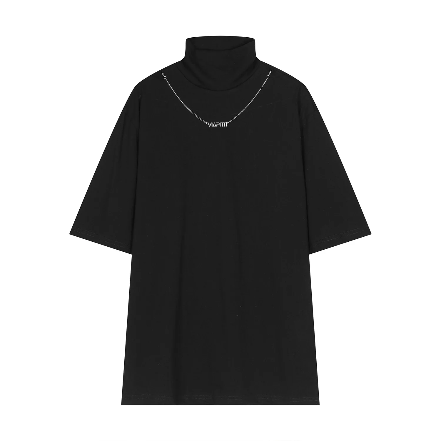 

Men Short Sleeve T-shirt Chain Stand Collar Korean Streetwear Loose Design Tshirt City Boy Man Women Tees Shirts Tops Couple