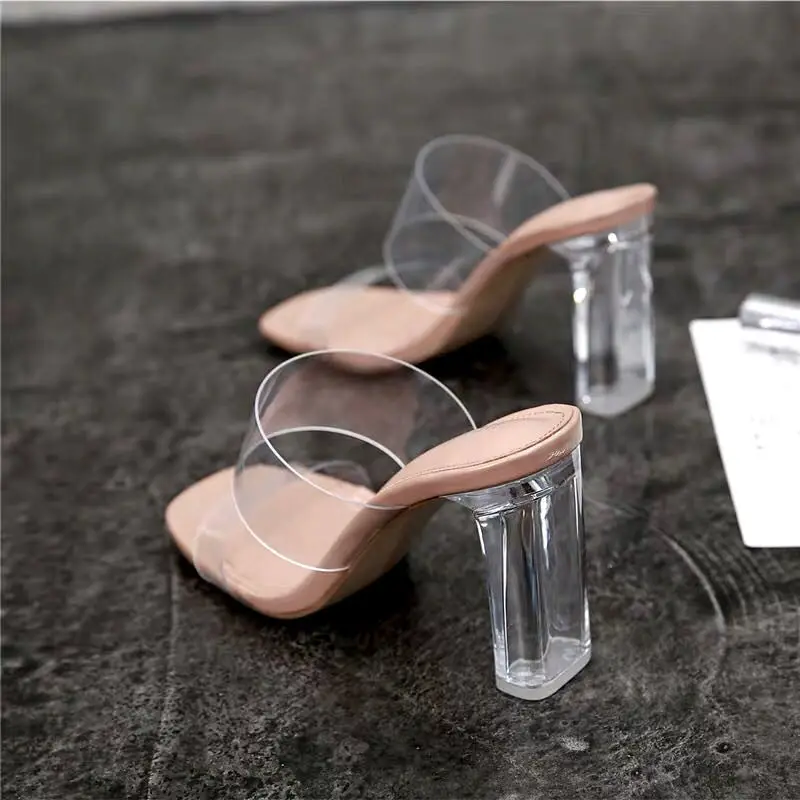 

2022 New Summer Transparent Sandals Women's Crystal High-heeled Shoes Fairy Style with Sandals and Slippers