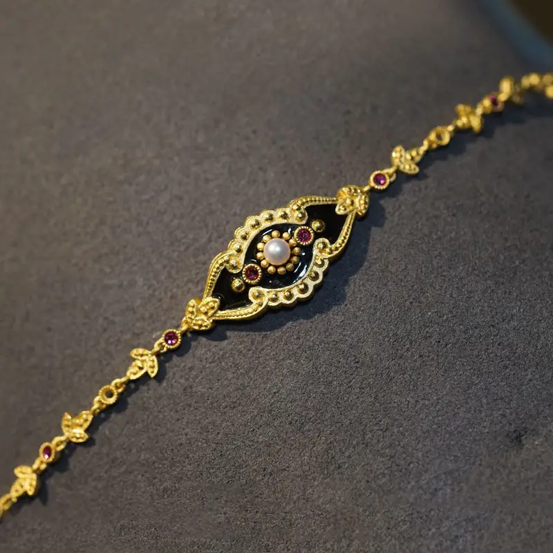 2023 греческий винтажный черный эмалированный жемчужный Циркон 14 к 22 золотистый