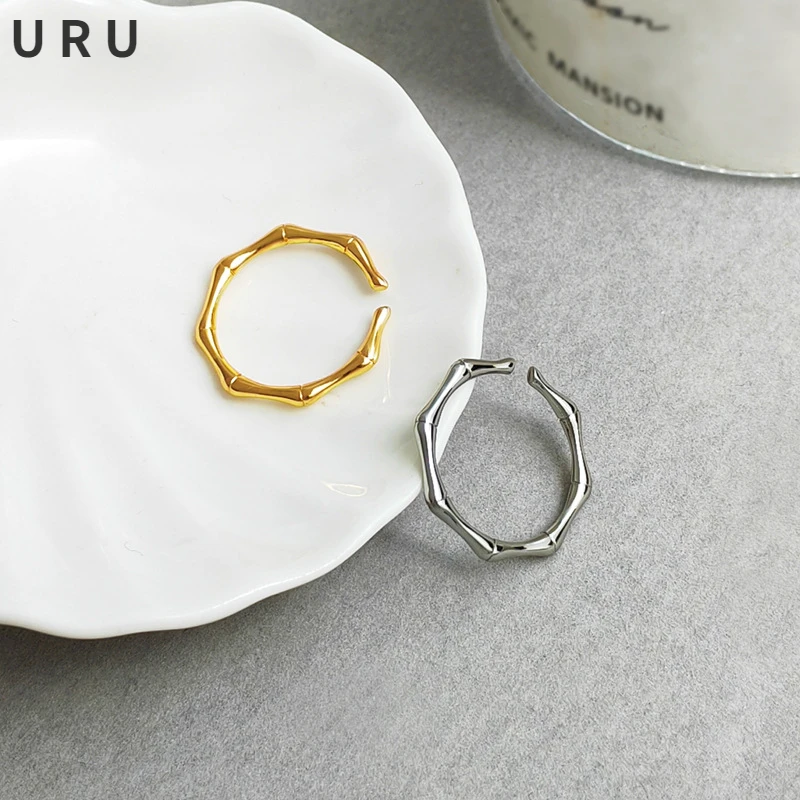 

Trendy Jewelry Bamboo Shape Metal Rings Simply Design One Row High Quality Brass Thick Open Finger Rings For Women