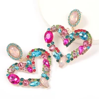 s2857 fashion jewelry exaggerated peach heart dangle earrings colorful rhinestone stud earrings