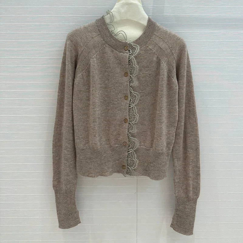 Женский однобортный Кардиган элегантный кашемировый кардиган с кружевной