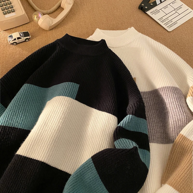 LAPPSTER зимний лоскутный вязаный свитер мужские роскошные пуловеры с длинными