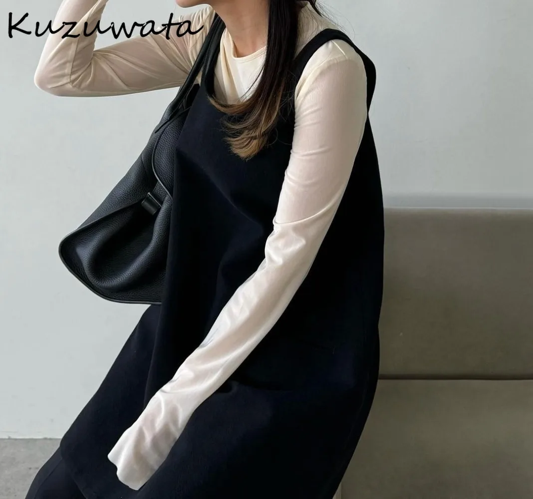 Kuzuwata Новое Элегантное платье без рукавов с квадратным вырезом облегающее