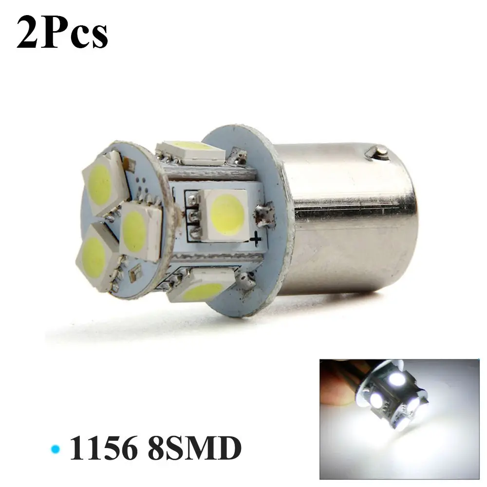 

2 шт., автомобильные светодиодсветодиодный лампы 12 В BA15S R5W 1156 5050 8SMD