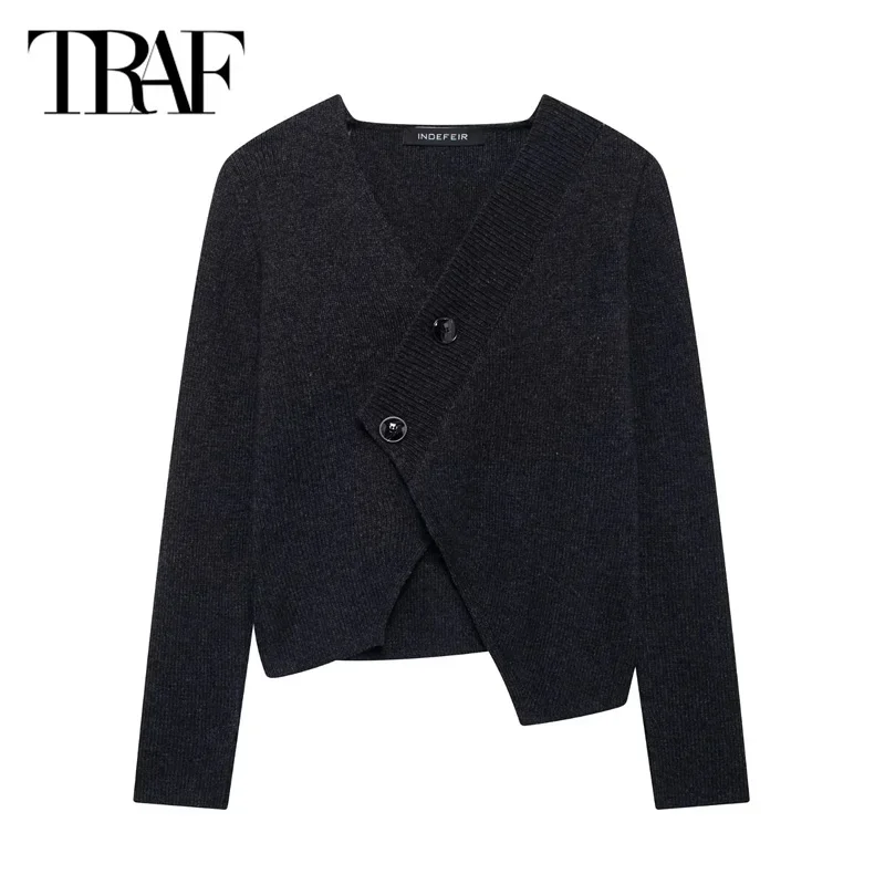 TRAF 2024 женские черные укороченные кардиганы короткий трикотаж свитер осенняя