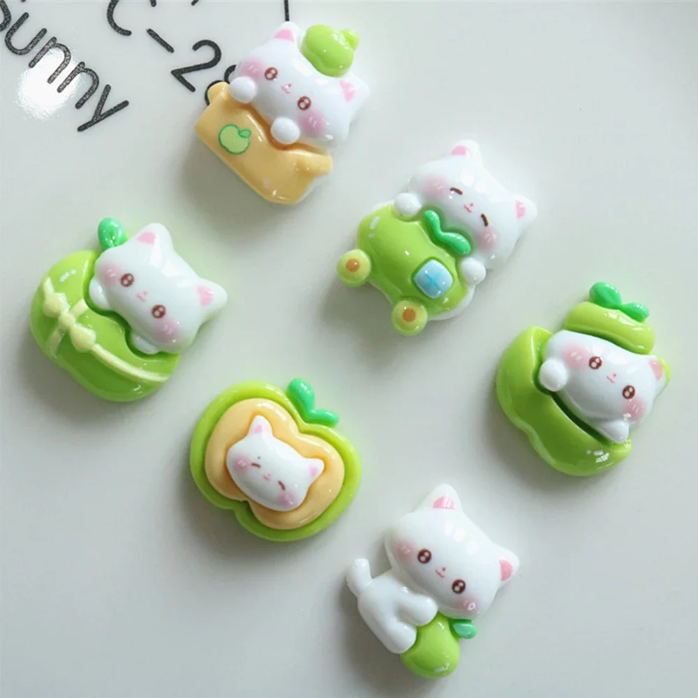 Фото 10 шт. блестящие зеленые кабошоны серии Apple Cat из смолы с плоской задней частью для скрапбукинга DIY ювелирные изделия ремесленные украшения аксессуары №5