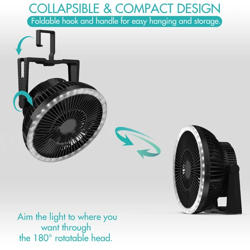 

Вентилятор для кемпинга со светодиодной подсветкой и зажимом для таймера