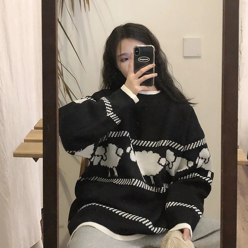 Осенне-зимние Новые жаккардовые свитера в стиле ретро для ленивых женщин