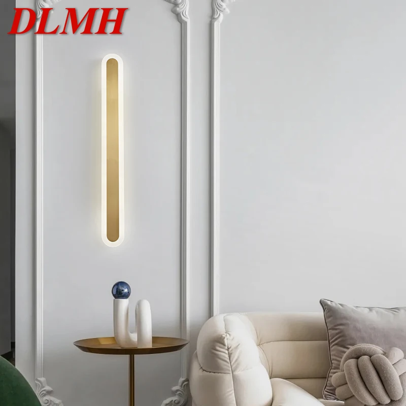 

DLMH Modern Brass Wall Lamp Gold LED 3 Colors Creative Long Sconce Light for Home Living Bed Room Corridor Decor