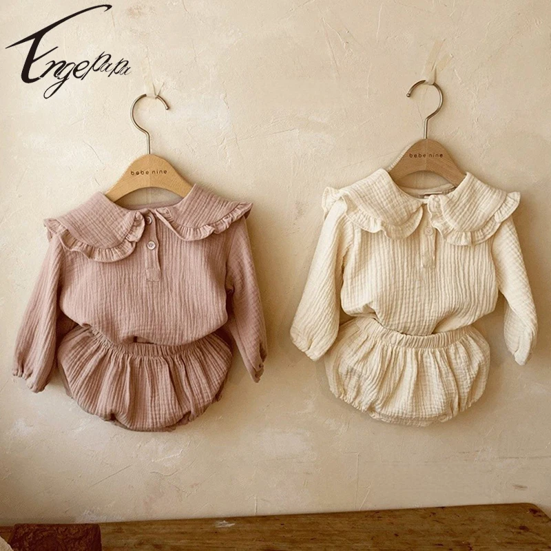 

Engepapa Newborn Baby Girls Clothing Set Ruffle Collar Lapel Top+Bread Pants Casual Suit Autumn Spring Toddler Baby Clothes Suit