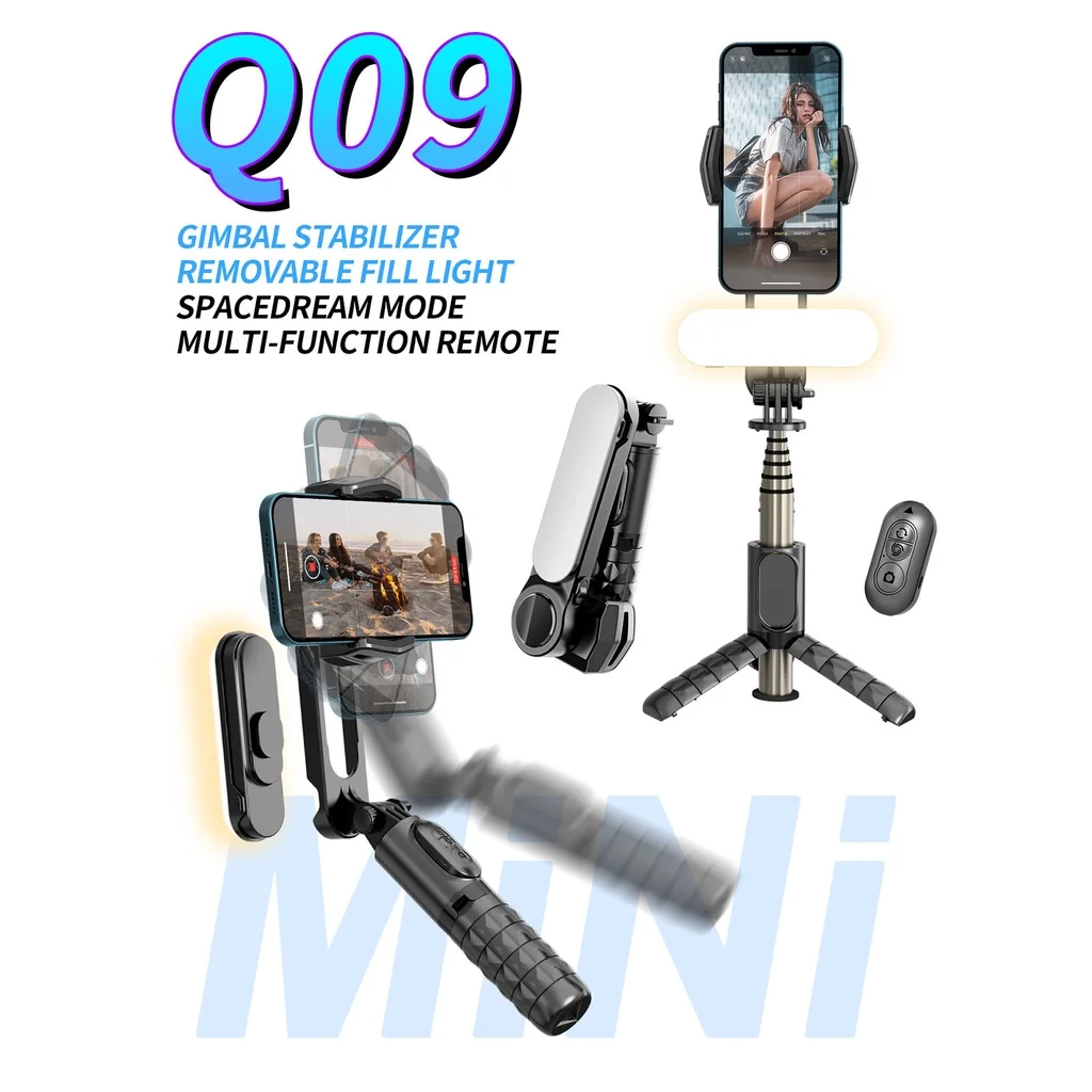

Q09 Removable Fill Ligh Selfie Stick Gimbal Stabilizer Bluetooth Tripod Selfie Rod W/ Remote Control for Huawei Xiaomi Iphone