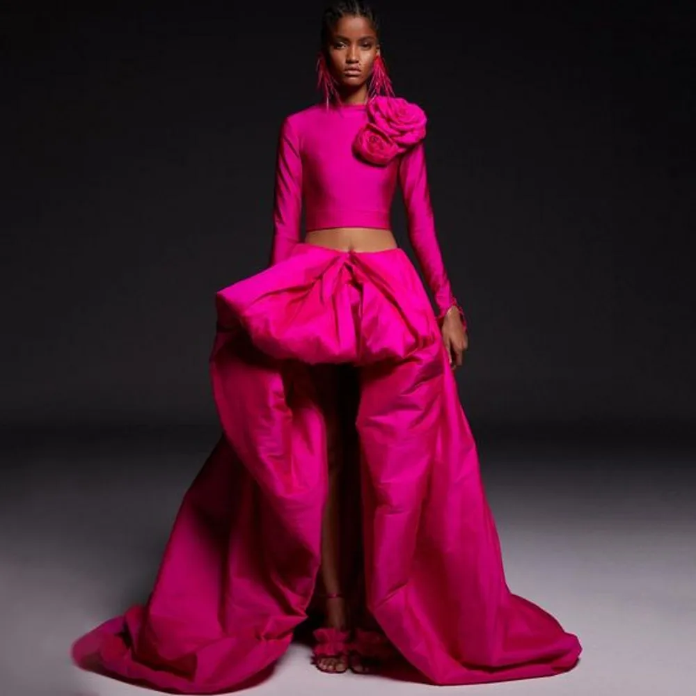 Женская Длинная атласная юбка ярко-розовая Асимметричная юбка-макси цвета