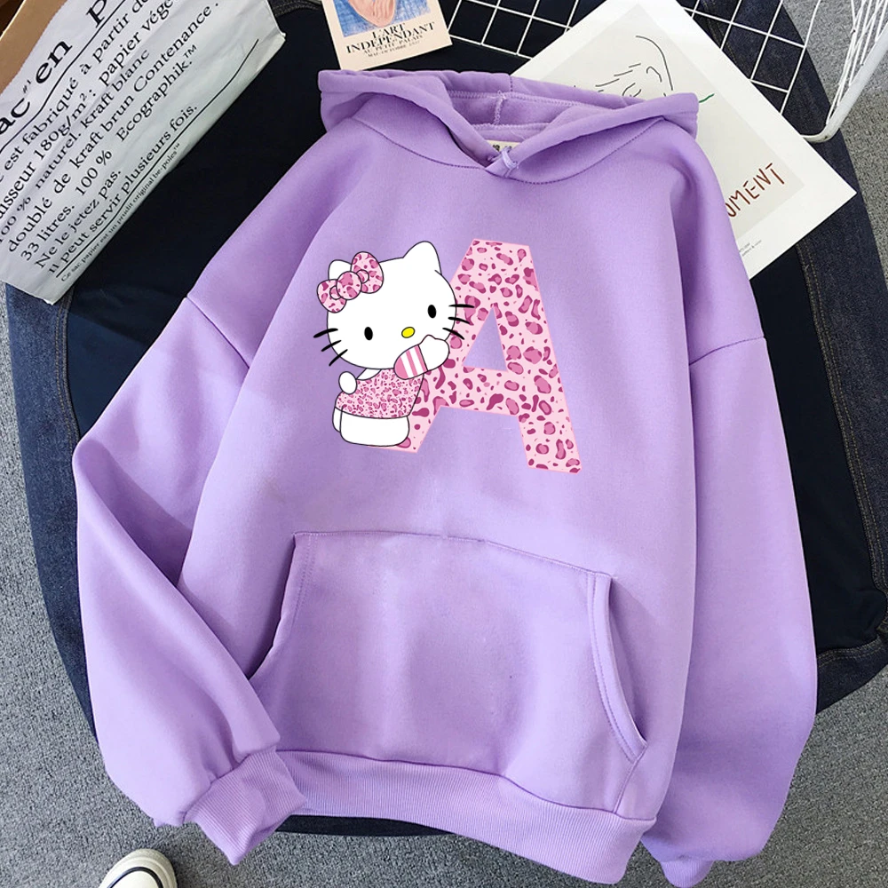 

Sanrio Autumn Hooded Hello Kitty Anime Letter A-Z Warm Hoodie Sweater Winter Pullover Girly Heart Soft Clothes Kawaii Gift Items