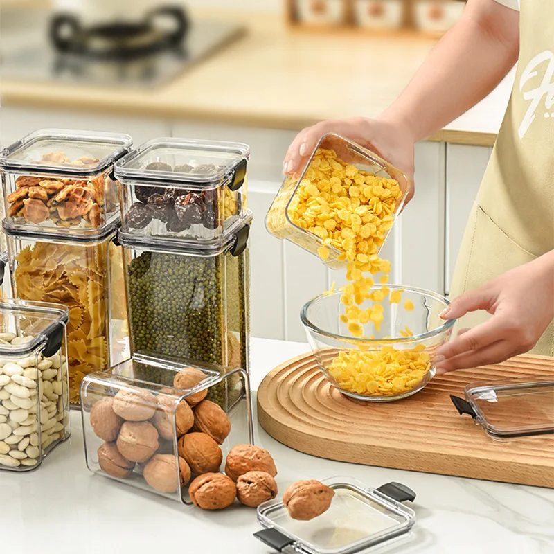 Square Thick Transparent Sealed Jar Cereals Storage Box Food Grade Plastic Snack Dry Goods Tea