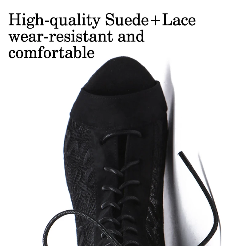 DKZSYIM WOMEN Jazz Dance Shoes Black Lace Ballroom Boots High Top Latin Dance Shoes High Heels Salsa Tango Women Dancing Shoes