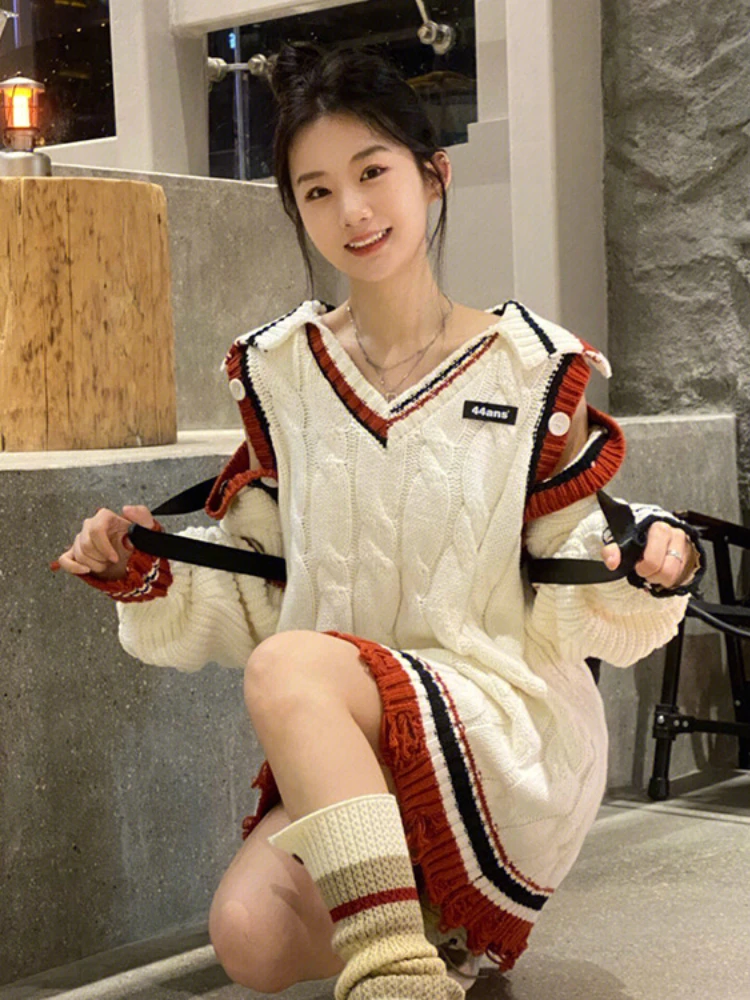 Женский Повседневный свитер со съемными рукавами Универсальный японский