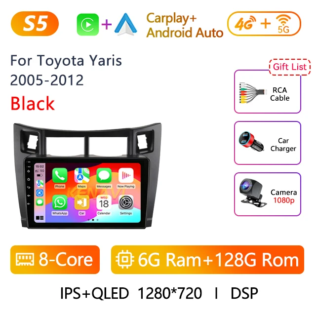 

9 дюймов 2 Din Android12 Автомобильная стереосистема для Toyota Yaris 2005 2006 2007 2008 2009 2010 2011 2012 Мультимедийный видеоплеер навигация GPS Carplay Авто Автомагнитола с экраном 2 din без DVD