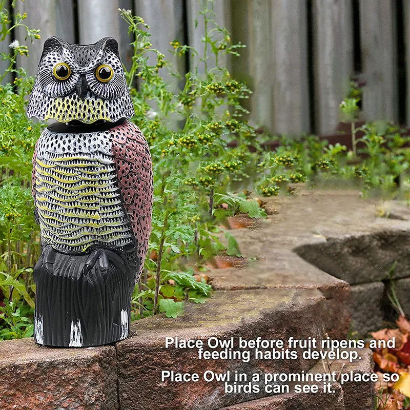 

Owl Decoy to Scare Birds Away Plastic Owl Scarecrow with Rotating Head and Sound Outdoor Garden Lawn Yard Bird Repellent