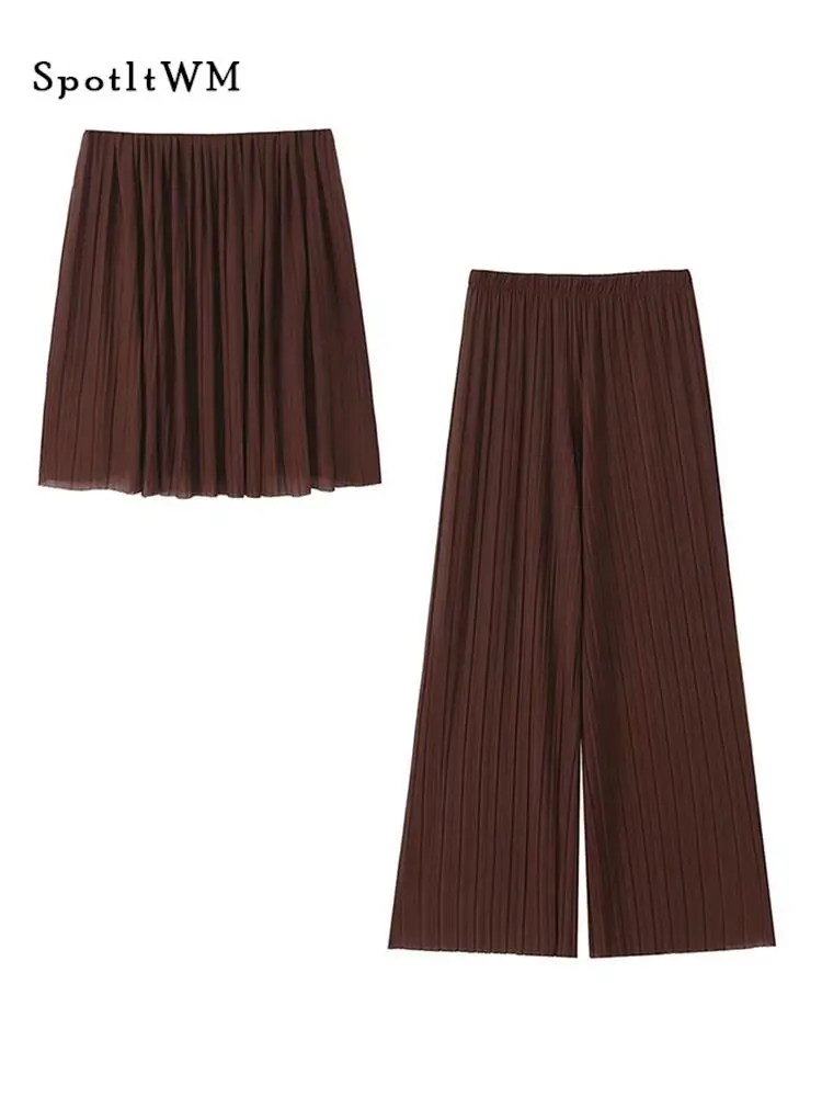 

Women Solid Pleated Long Pants 2 Pieces Set Sexy Strapless Sleeveless Crop Top Trousers Outfits Fahsion Lady Wide Leg Pants Suit