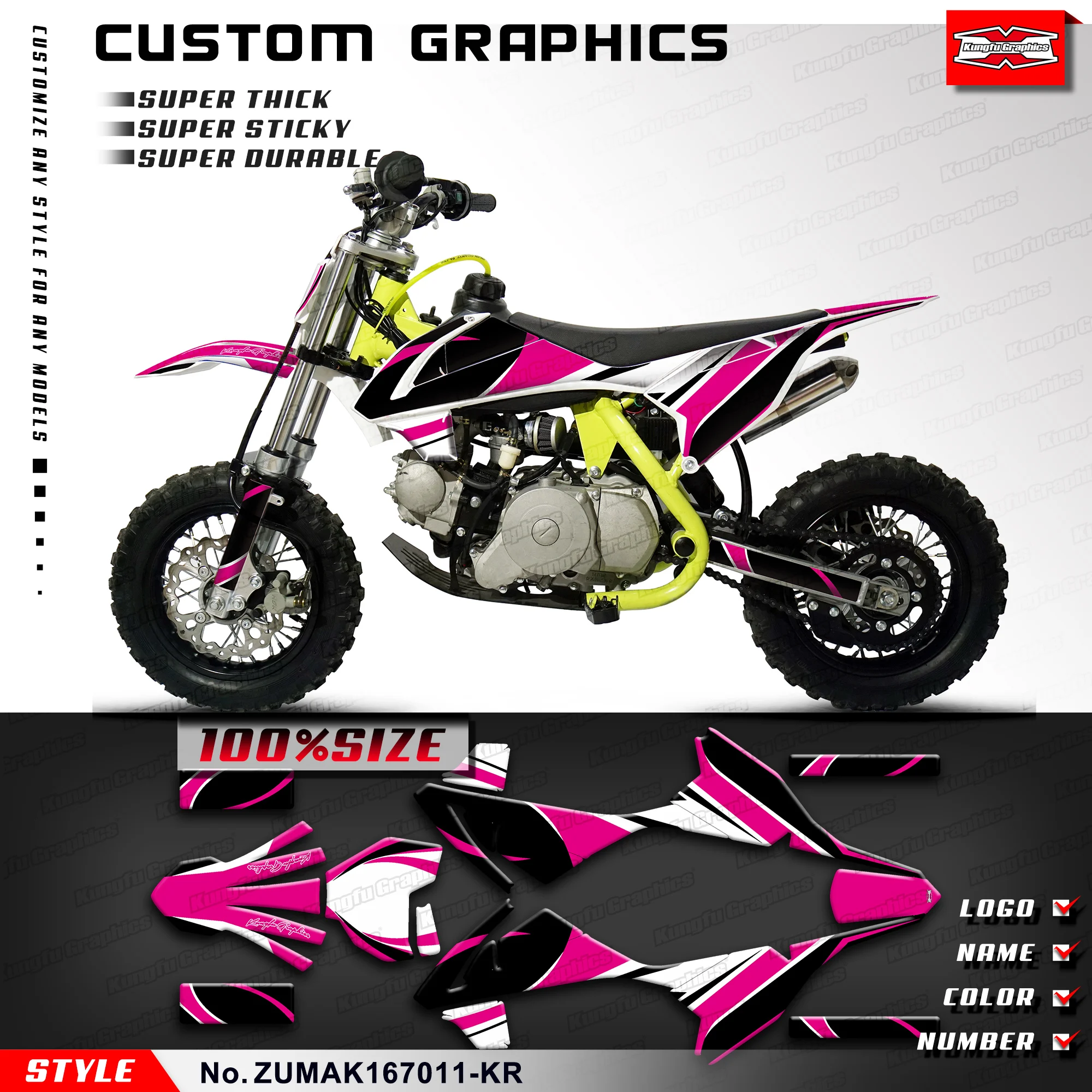 KUNGFU GRAPHICS Kids Mini Dirt Bike Graphics Kit Виниловая наклейка для ZUUMAV K1 50 60 70 персонализированная