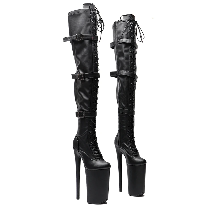 

Leecabe 26CM/10inches matte upper Extreme High Heels Platform Boots Lace Up Sexy Pole Dancing knee high boots 5B