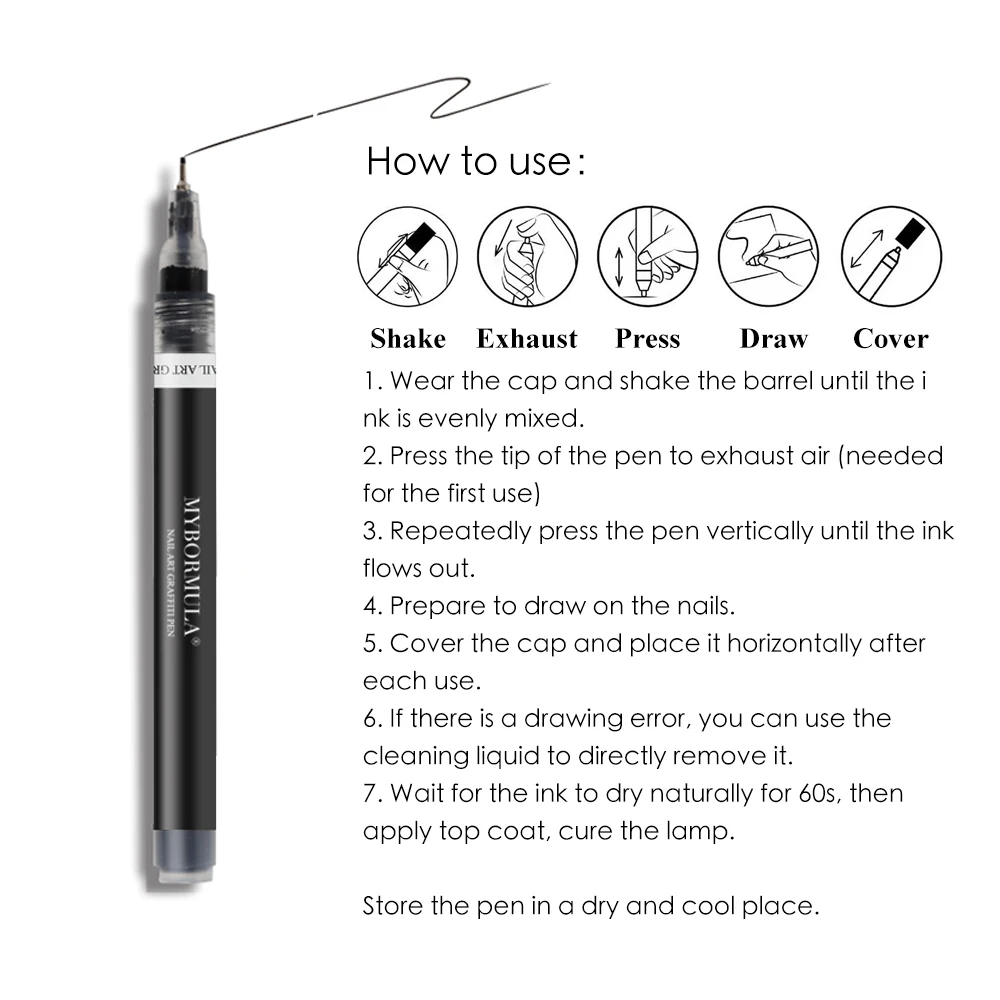 0 5/0 7 мм черно-белый дизайн ногтей граффити ручка Рисование Живопись Лайнер Кисть