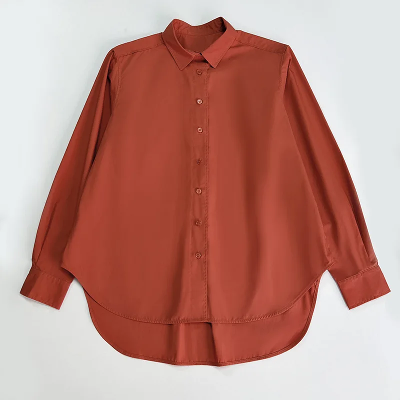 

Women Cotton Straight Silhouette Shirt tops Turn-down Collar Loose Top Long Sleeve Single Breasted Female Blouse
