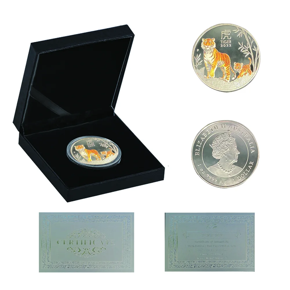 

2022 Colorful 999 Silver Coin Elizabeth II Australia Commemorative Coins Celebrate the Year of the Tiger W/ Luxury Box