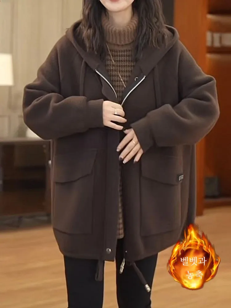 Осень-зима 2024 новая женская верхняя одежда популярный утолщенный топ с капюшоном