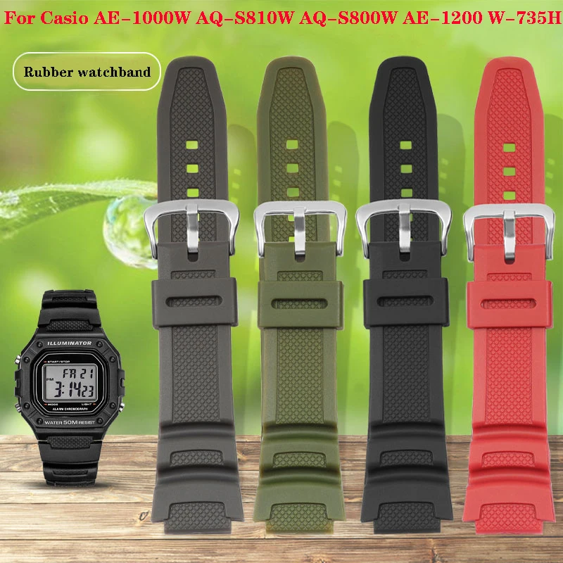 

18mm Rubber Watch Strap For Casio AE-1000W AQ-S810W AQ-S800W AE-1200 W-735H Silicone Band Men's Sports Waterproof Watch Bracelet