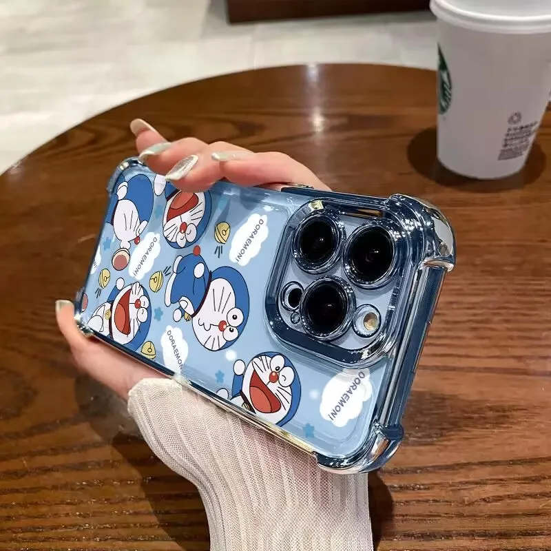 Cute Cartoon D-Doraemons Plating Case for Samsung S24 S23 S22 S21 S20 FE Note20 Plus Ultra 4G 5G Anti Fall Airbag Back Cover
