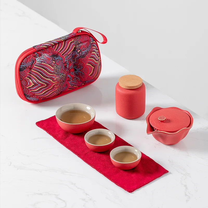 

Portable Tea set include 1 Teapot 3 Teacups 1Can Beautiful and easy teapot kettle,Chinese Travel Ceramic Portable Teaset Gaiwan