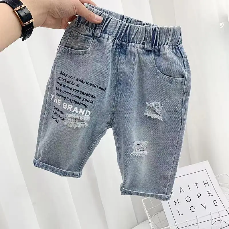 

Boys' Summer Shorts 2023 New Western-style Children's Thin Middle Pants Children's Capris Children's Torn Jeans