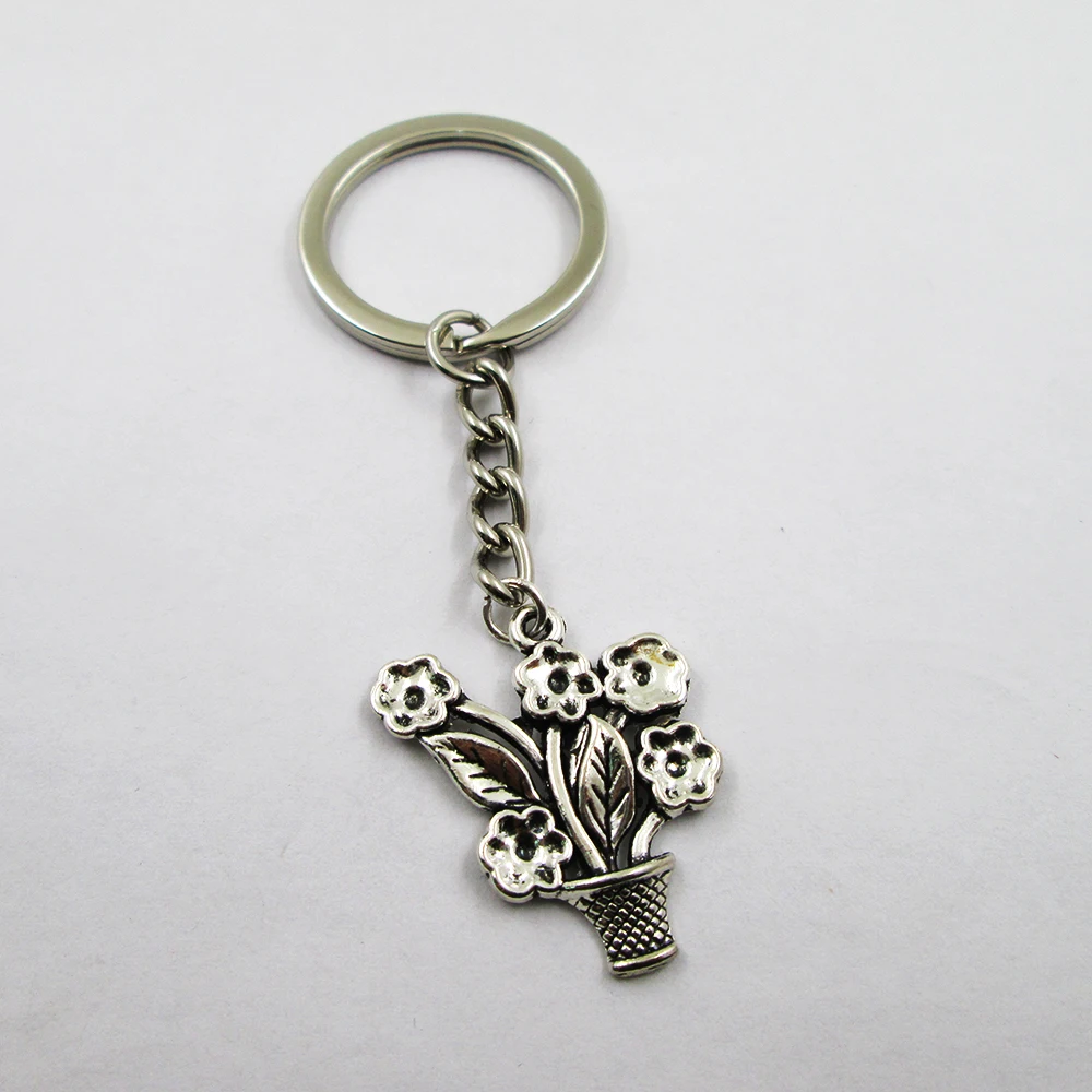 3 шт./лот античный серебряный брелок с подвеской в виде цветка и растения 28x31 мм брелок с лучшей оборкой, подарок на день рождения, брелок с подвеской
