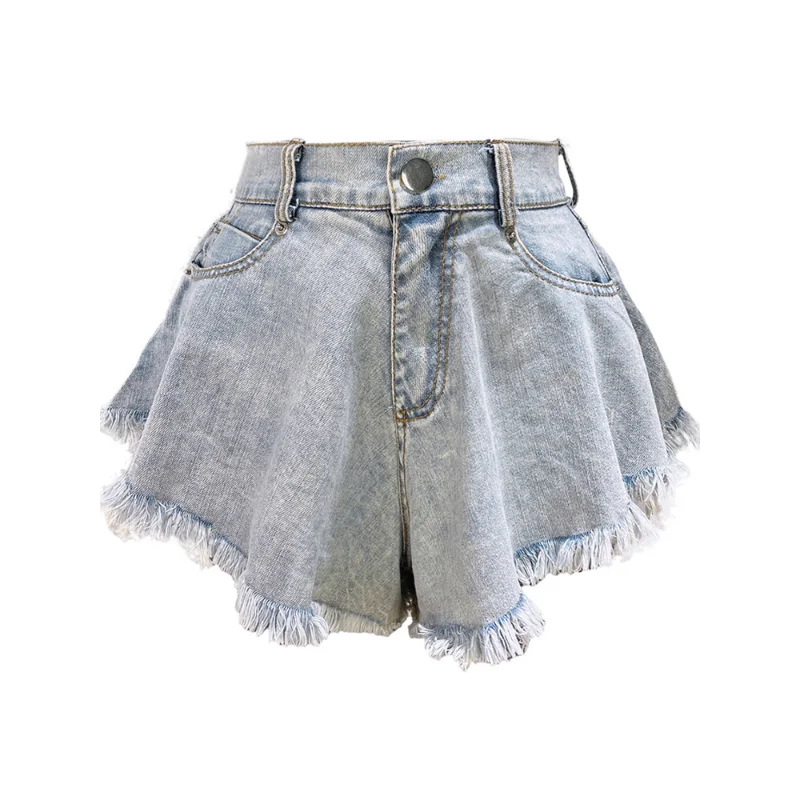 New Summer Women Fashion Loose Wide Leg Denim Shorts Female Casual High Waist Solid Color Jeans Shorts