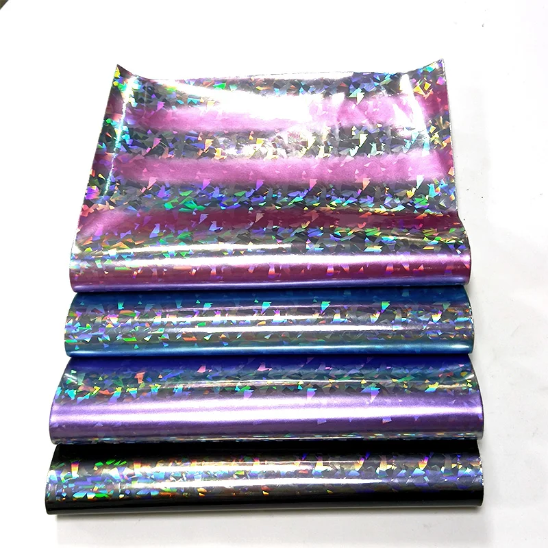 

Broken Glass Laser Holographic Metallic Printed Stripe Design PU Faux Leather Fabric Sheet for Making Bag/Belt/Craft