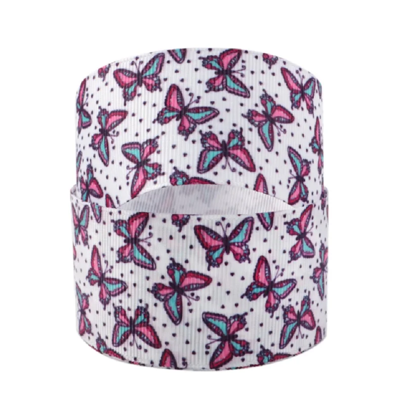 

50yards Butterfly Printed Grosgrain Ribbon FOE Elastic Ribbon DIY Hairbows Party Decoration Crafts Gift Box Wrapping