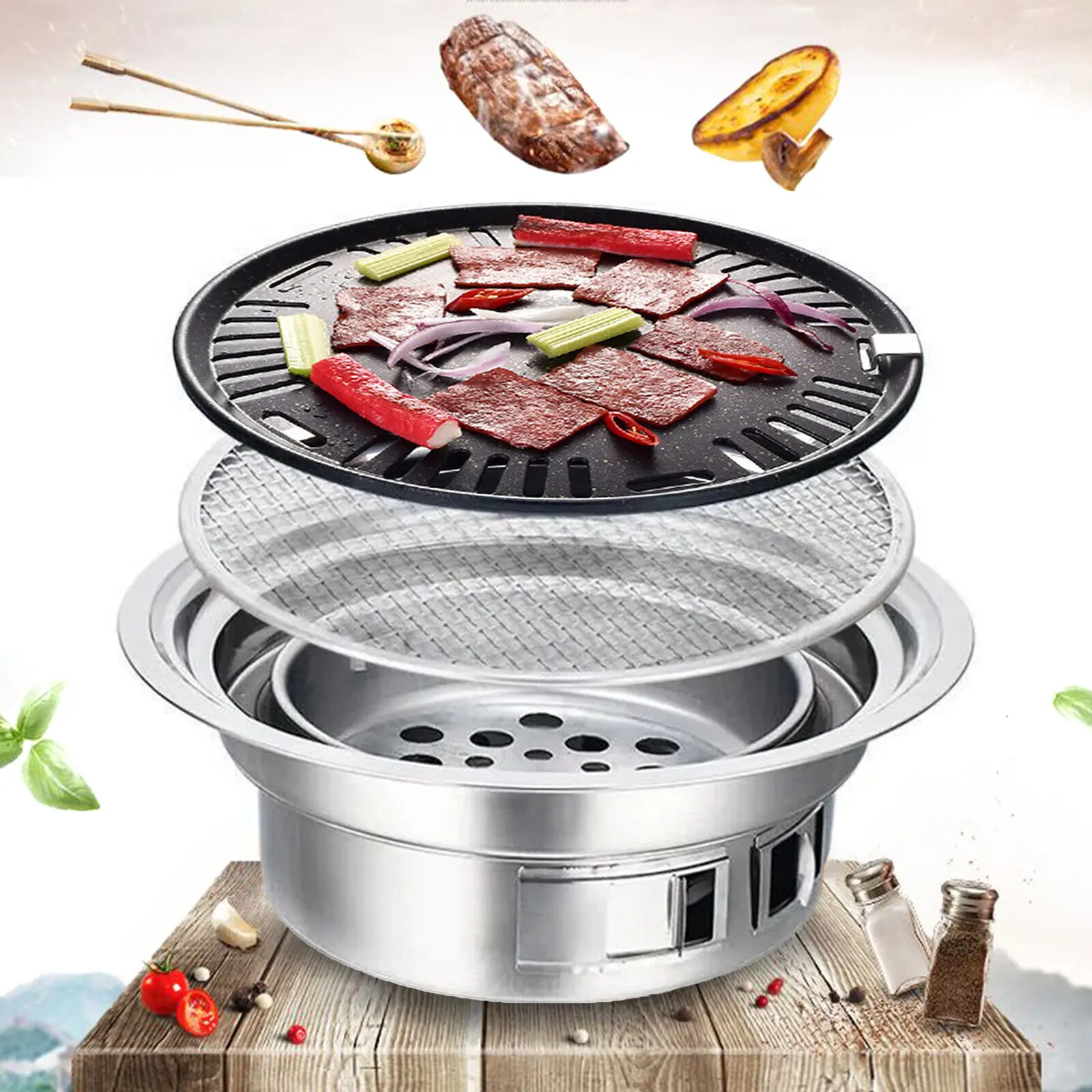 Японский корейский стол для барбекю Hibachi из нержавеющей стали круглый гриль