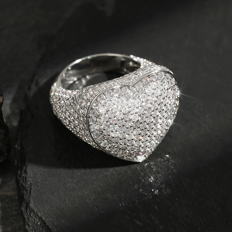 Европа и Америка Сердце Хип-Хоп Рок Кольца Для Мужчин Женщин Полный Iced Out Bling
