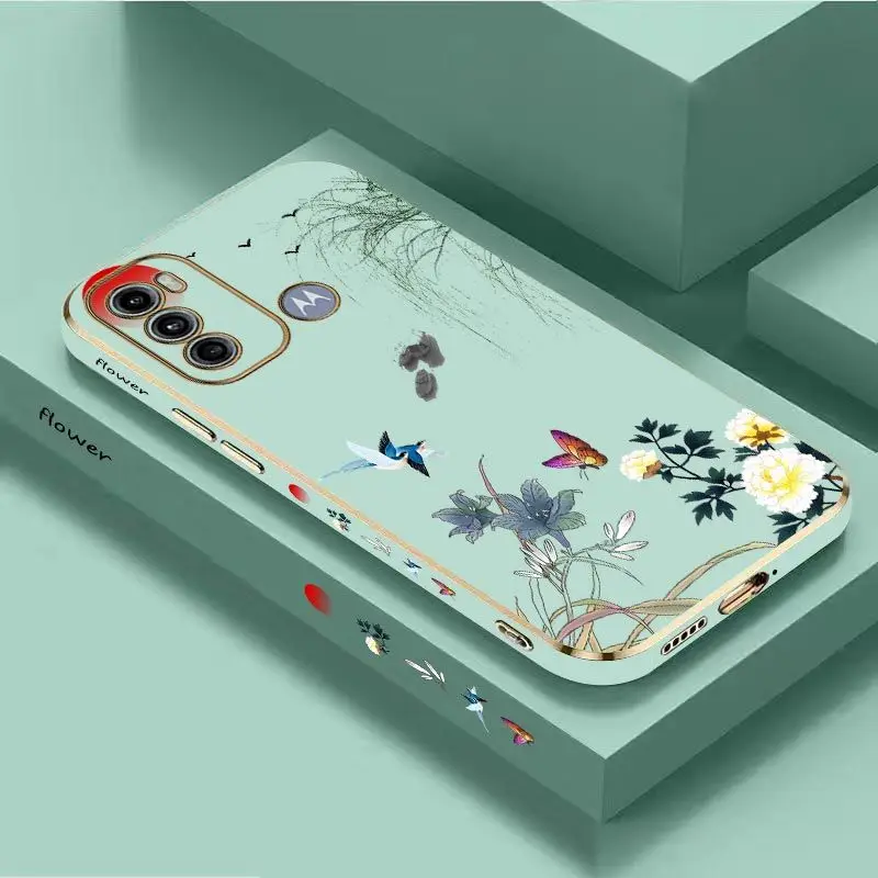 

Willow Branches Luxury Plating Phone Case For Motorola Moto G60 G50 G53 G52 G42 G30 G20 G22 G52 E20 G9 Play Cover