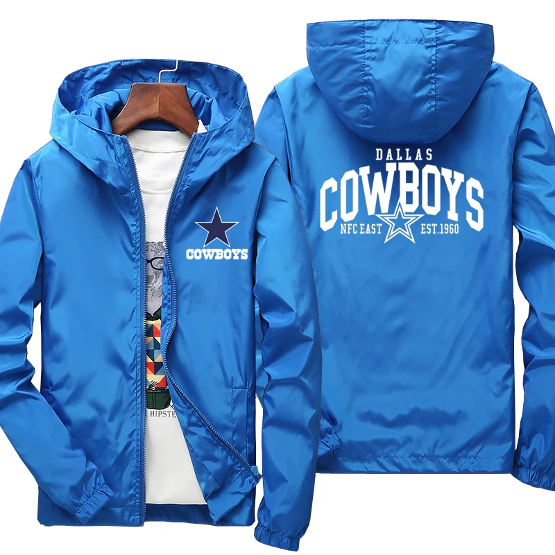 

New Spring Autumn Men's Dallas Cowboys Logo Hooded Jacket Casual Coat Male Zipper Fashion Windproof Long Sleeve Outdoor Jacket