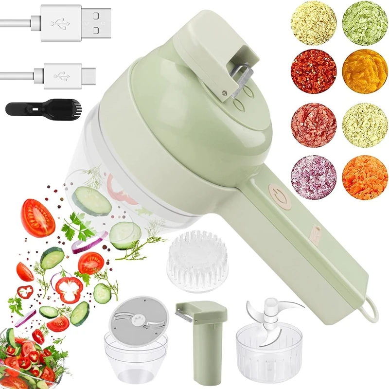

4 In 1 Electric Vegetable Chopper Set Multifunction Handheld Garlic Crusher Peeler Meat Grinder Foodchopper Kitchen Accessories