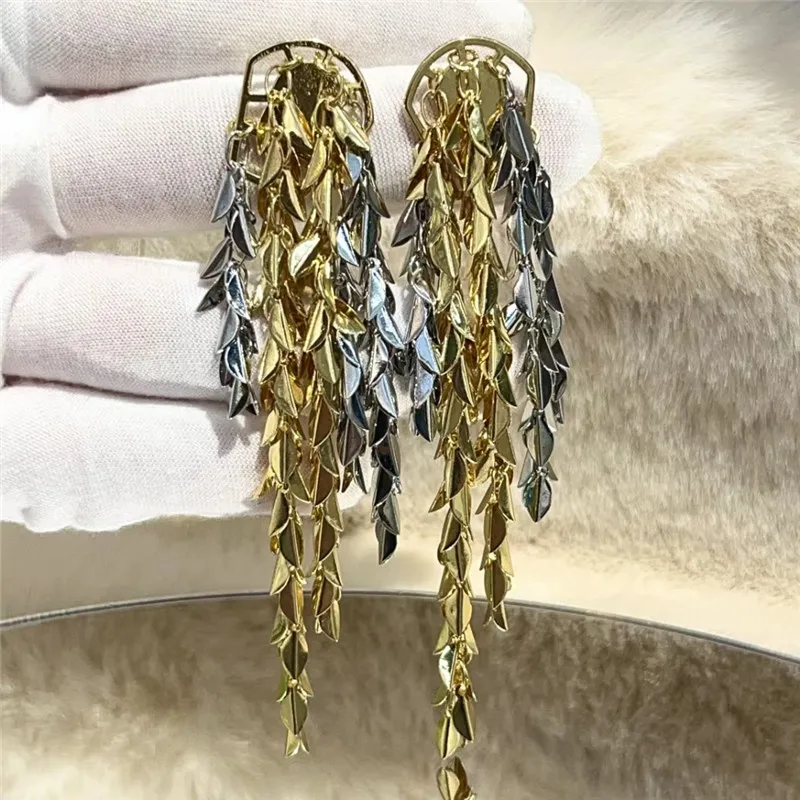 

New Bling Bling Gold Silver Color Leaf Tassel Earrings For Women Vintage Jewelry Fashion Statement Long Pendientes Brincos