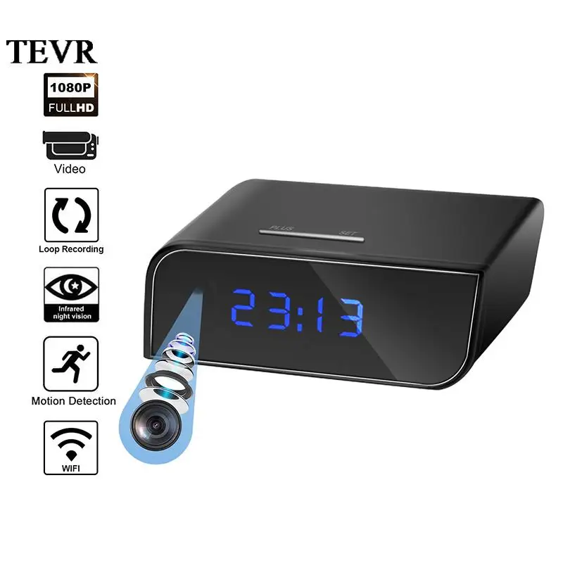 

HD 1080P WiFi Camera Alarm Clock Night Vision Motion Detection Loop Recording Wireless Security Camera for Home Meeting Study