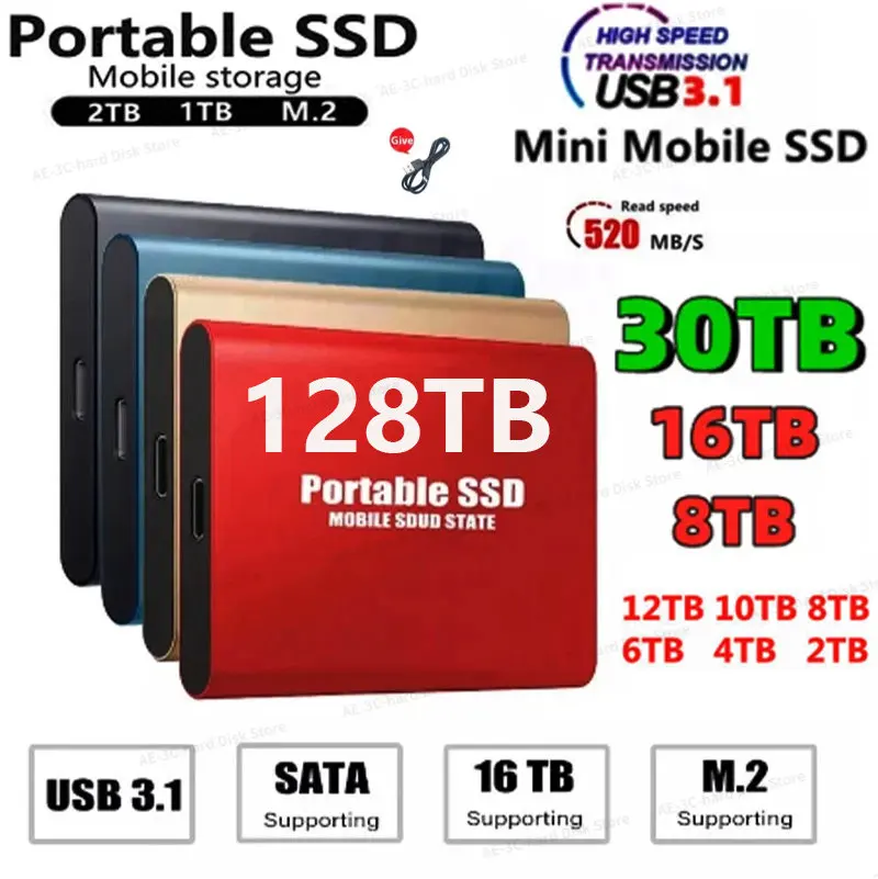 

Высокоскоростной твердотельный Накопитель SSD 64 ТБ, портативный внешний накопитель 32 ТБ, декодирует интерфейс USB 3,1 Type-C для ноутбука/ПК/Mac