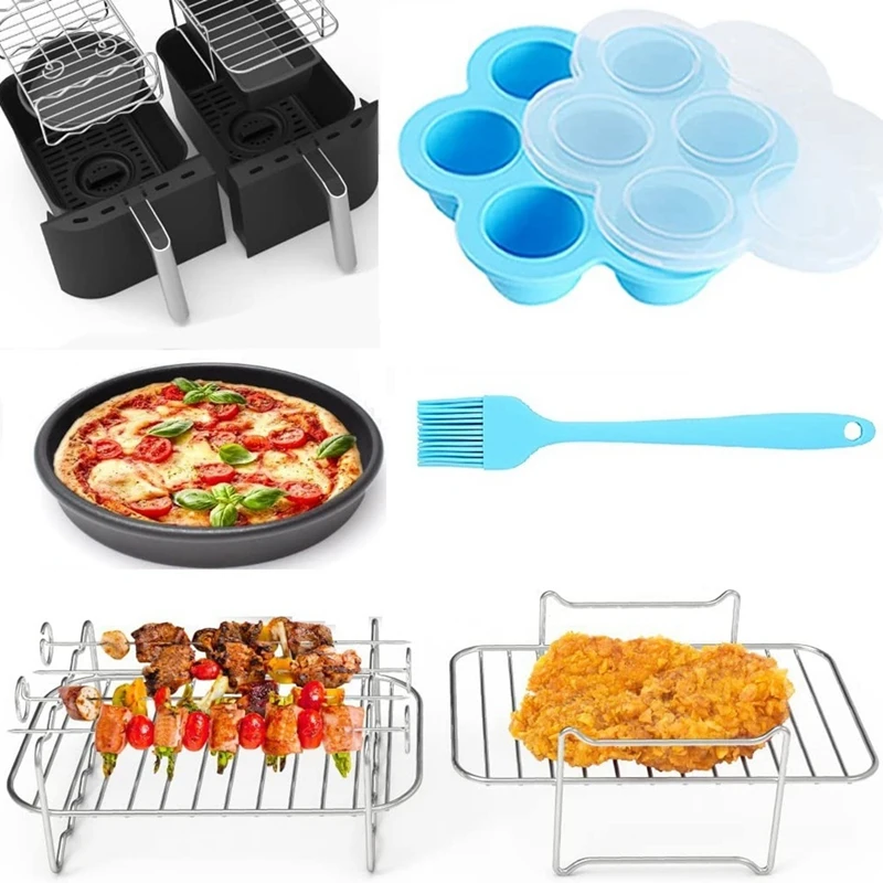

Air Fryer Accessories For Dual Basket, Nonstick Air Fryer With Pizza Pan, Skewer Rack, Egg Bite Mold, Oil Brush