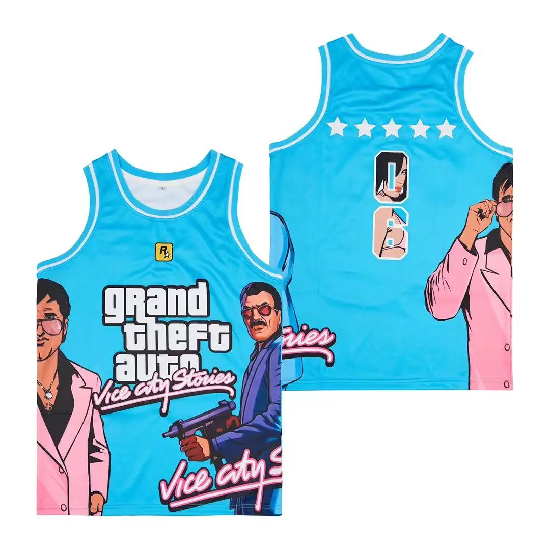 

Трикотажные изделия для баскетбола GTA VICE 06, трикотажные изделия с вышивкой, спортивная одежда для улицы, хип-хоп культивирование фильма Blue ...