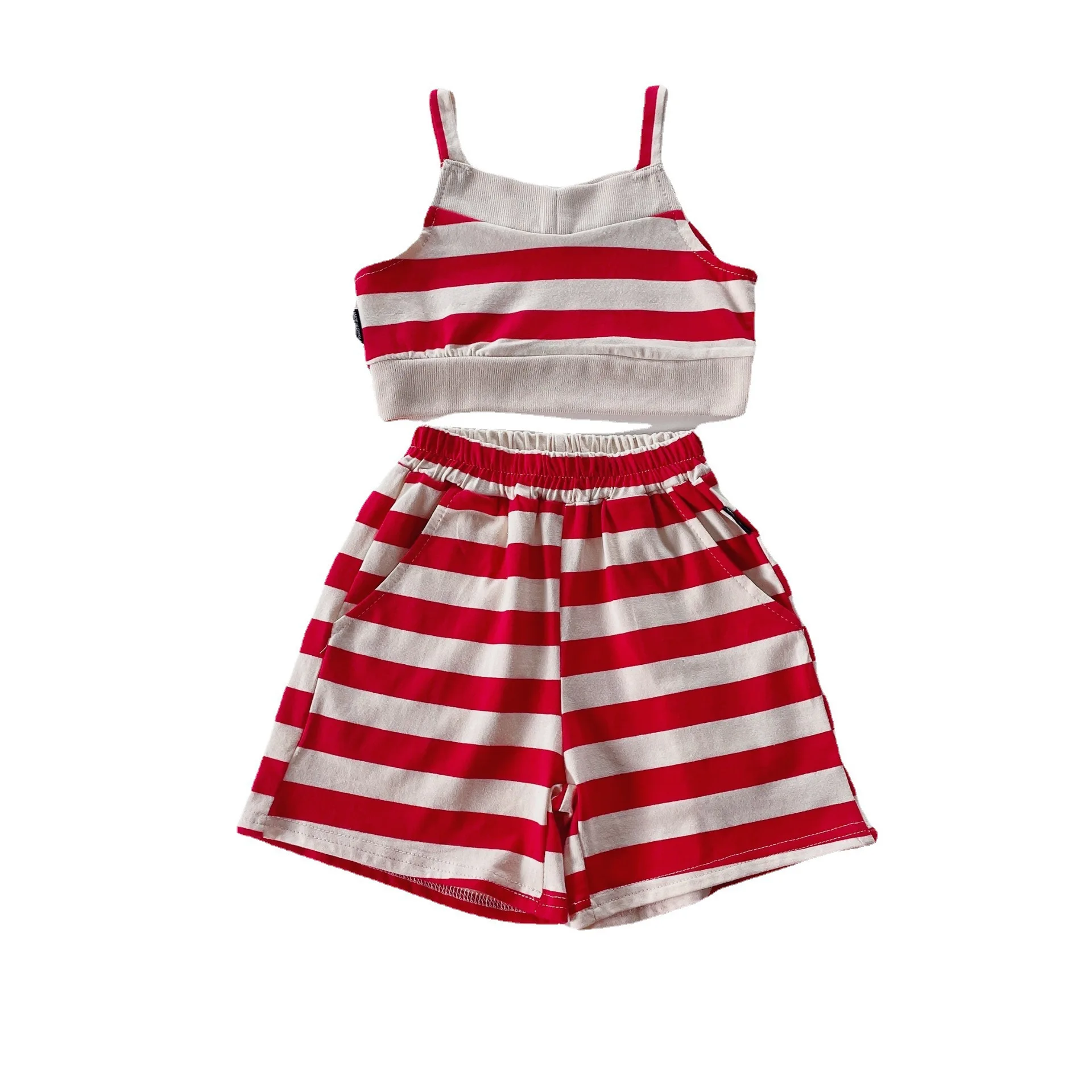 Freely Move 2022 Summer Baby Sleeveless Clothes Set Infant Girls Cute Stripped Print Tank Top T Shirt + Shorts Suit Kids Outfits